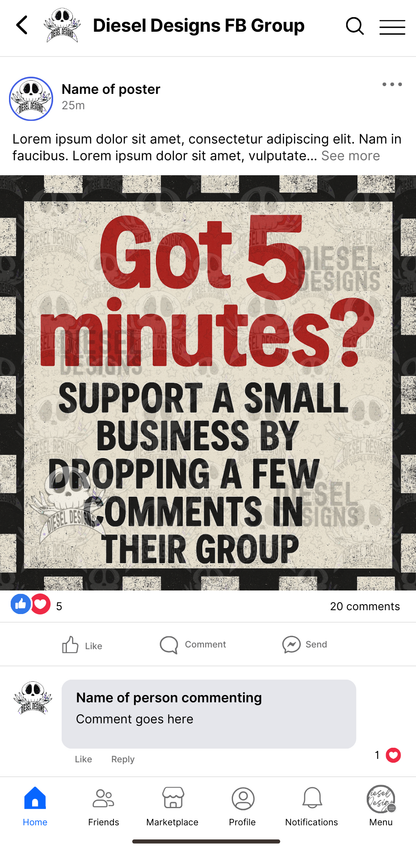 Got 5 Minutes? Checkered | Digital Engagement Graphic for Small Business Owners & Facebook Groups