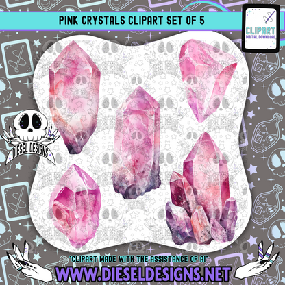 Pink Crystals Clipart & Elements Set of 5 | 300 DPI | Transparent PNG | Clipart & Elements |