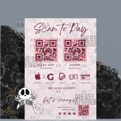 Pretty Pink Scan To Pay | Printable Files | Canva Editable graphics included | Scan to Pay |  Let's Connect