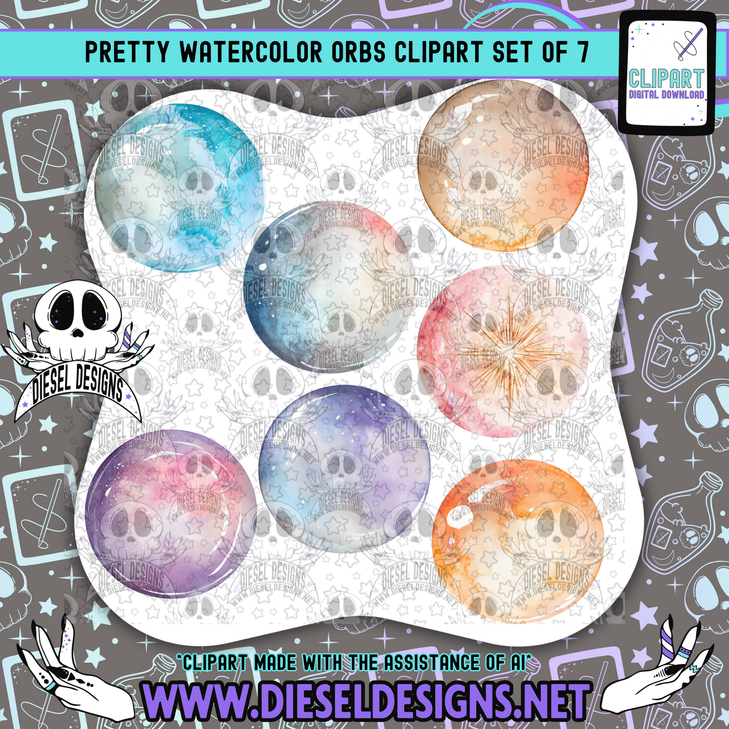 Pretty Watercolor Orbs Clipart & Elements Set of 7 | 300 DPI | Transparent PNG | Clipart & Elements |