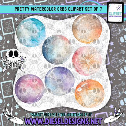 Pretty Watercolor Orbs Clipart & Elements Set of 7 | 300 DPI | Transparent PNG | Clipart & Elements |