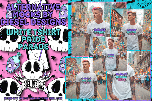 Pride Parade White T Shirt AI Assisted Mock UP Set of 5  | PNG |