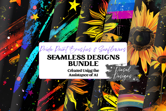 Pride Paint Brushes and Sunflowers Seamless Bundle | 300 DPI | PNG | Seamless | Tumbler Wraps | Digital File Only