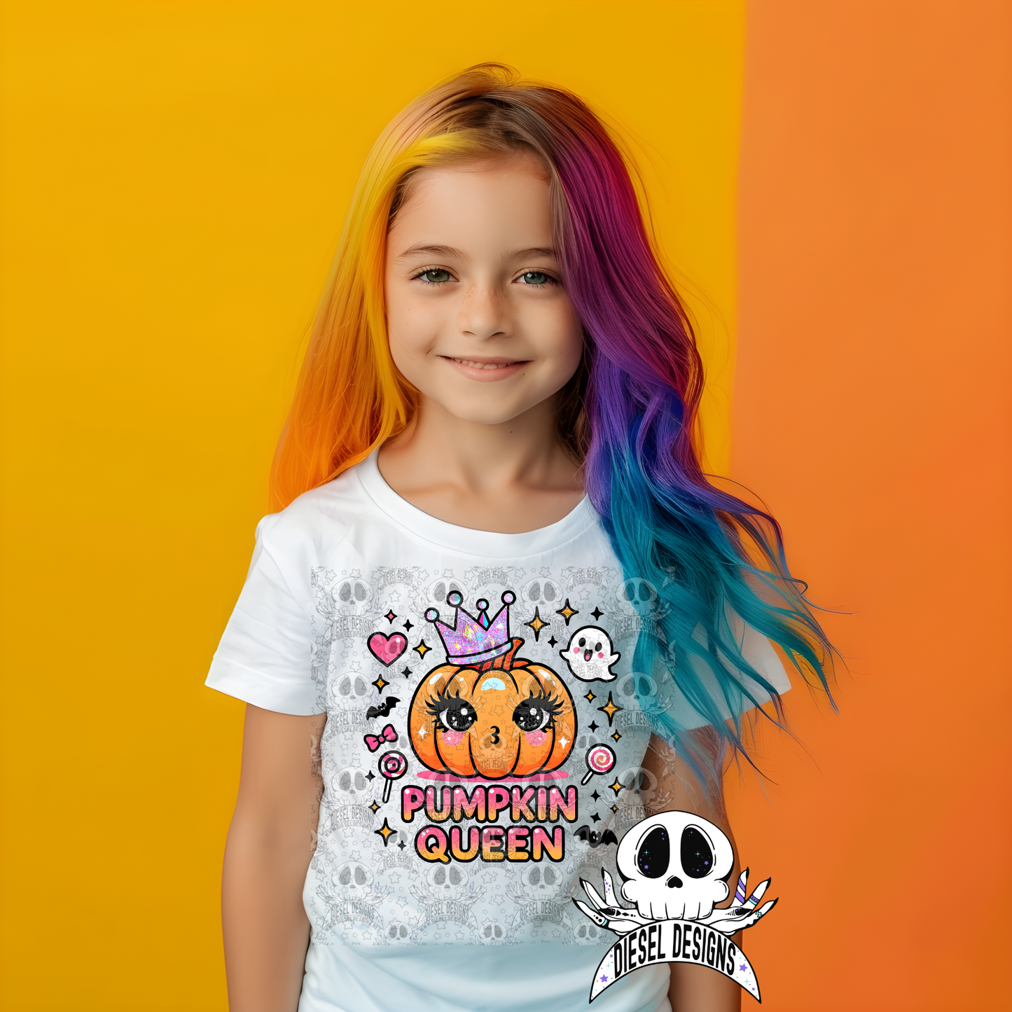 Pumpkin Queen — Kawaii Halloween PNG for Shirts, Stickers & Tumblers (300 DPI Digital Download)