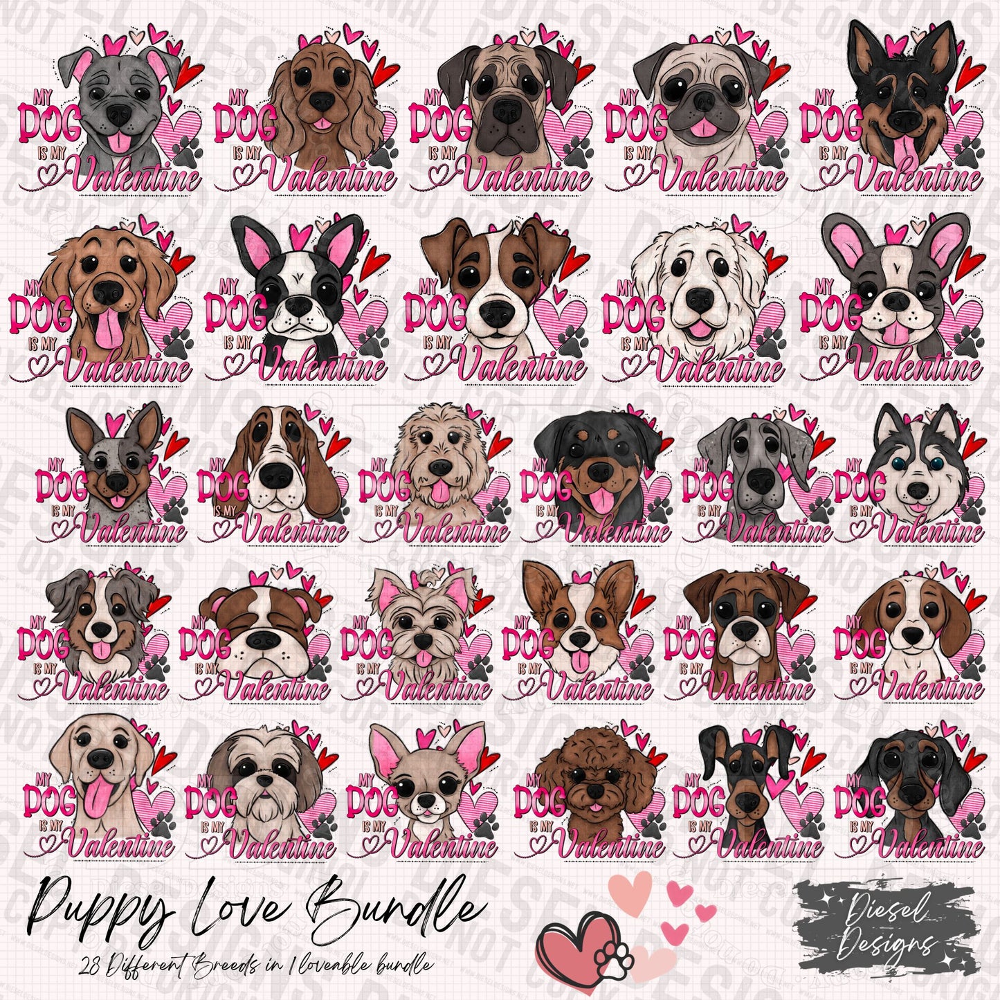 Puppy Love Bundle | 300 DPI | PNG | 28 Files