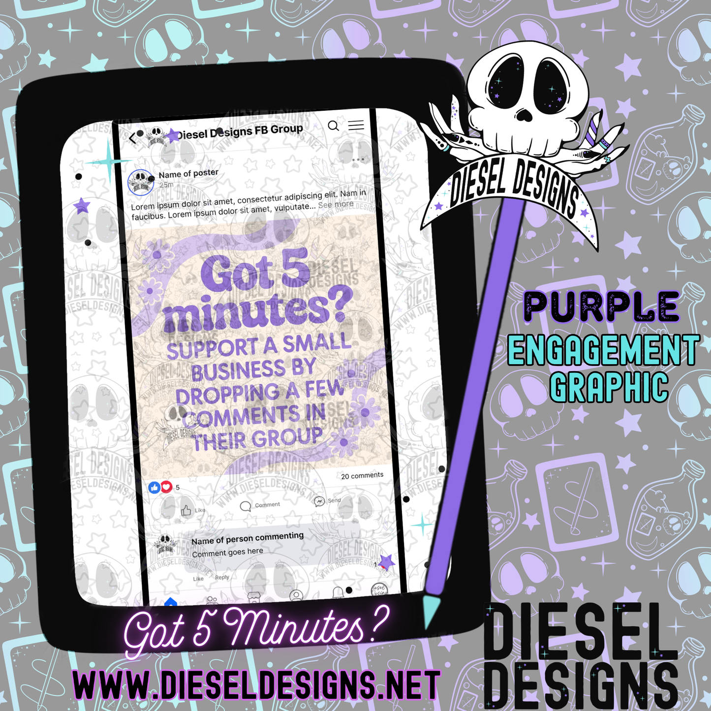 Got 5 Minutes? Purple | Digital Engagement Graphic for Small Business Owners & Facebook Groups
