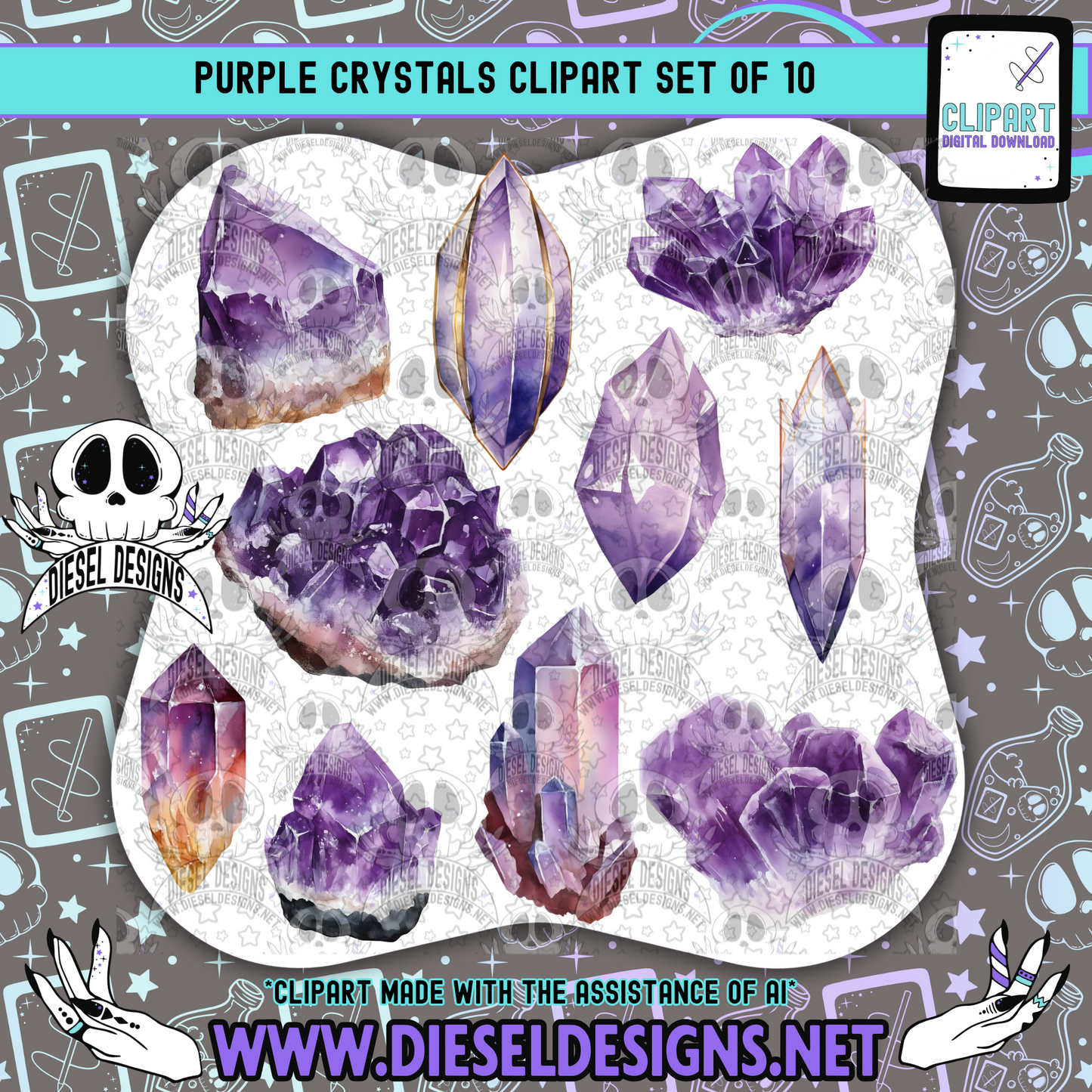 Purple Crystals Clipart & Elements Set of 10 | 300 DPI | Transparent PNG | Clipart & Elements |