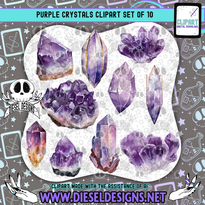 Purple Crystals Clipart & Elements Set of 10 | 300 DPI | Transparent PNG | Clipart & Elements |