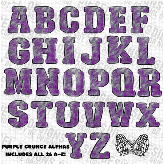 Purple Grunge Alpha Set | 300 DPI | Transparent PNG | Alpha Set | A-Z Included |