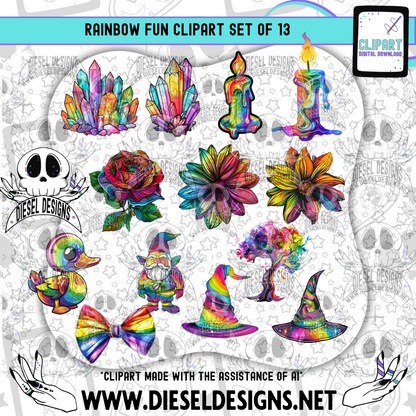 Rainbow Fun Clipart & Elements Set | 300 DPI | Transparent PNG | Clipart & Elements |