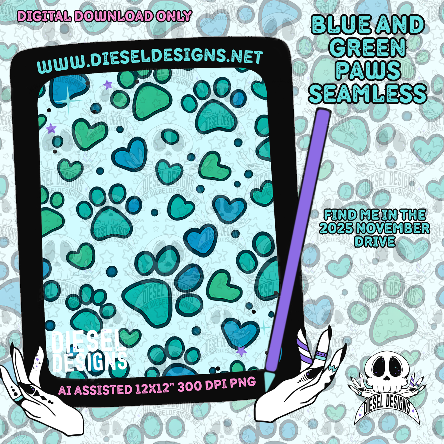 November 2025 Monthly Google Drives | 300 DPI | Transparent PNG | Seamless | Tumbler Wraps | Clipart