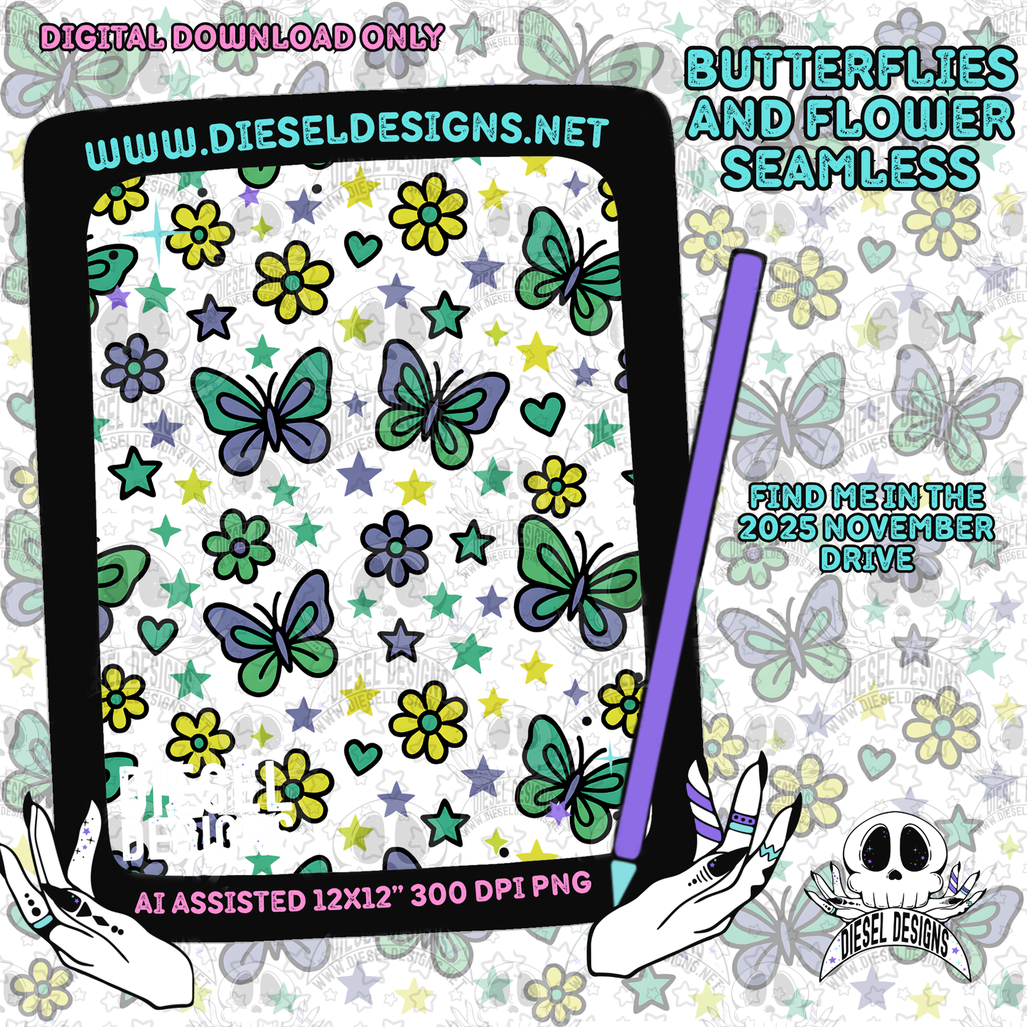 November 2025 Monthly Google Drives | 300 DPI | Transparent PNG | Seamless | Tumbler Wraps | Clipart