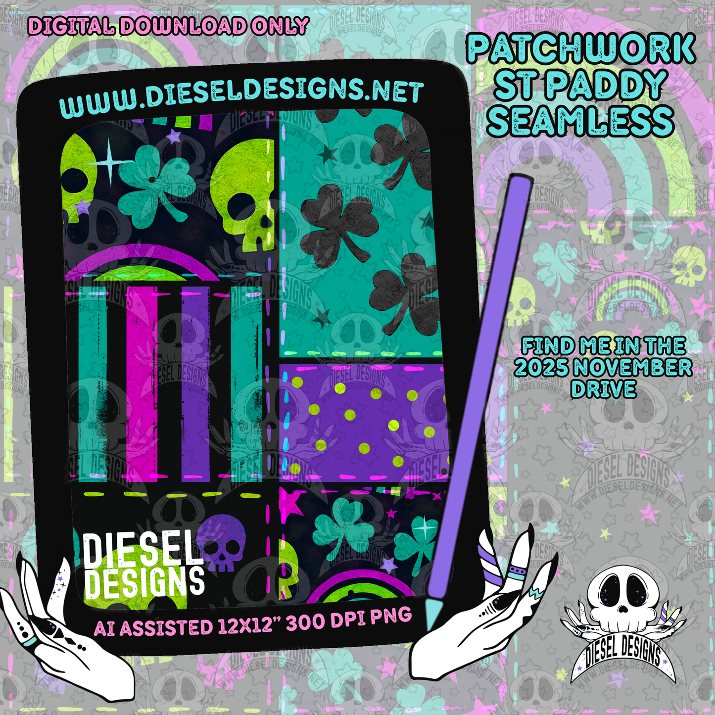 November 2025 Monthly Google Drives | 300 DPI | Transparent PNG | Seamless | Tumbler Wraps | Clipart