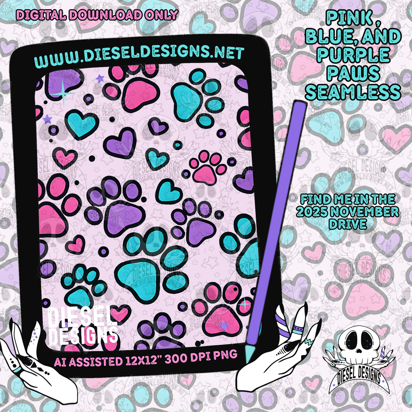 November 2025 Monthly Google Drives | 300 DPI | Transparent PNG | Seamless | Tumbler Wraps | Clipart