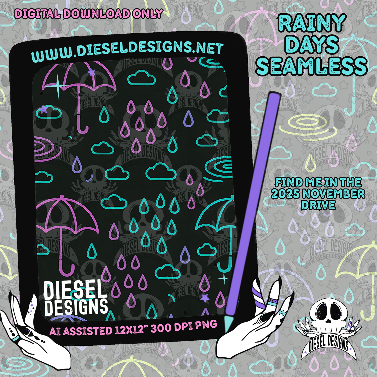 November 2025 Monthly Google Drives | 300 DPI | Transparent PNG | Seamless | Tumbler Wraps | Clipart