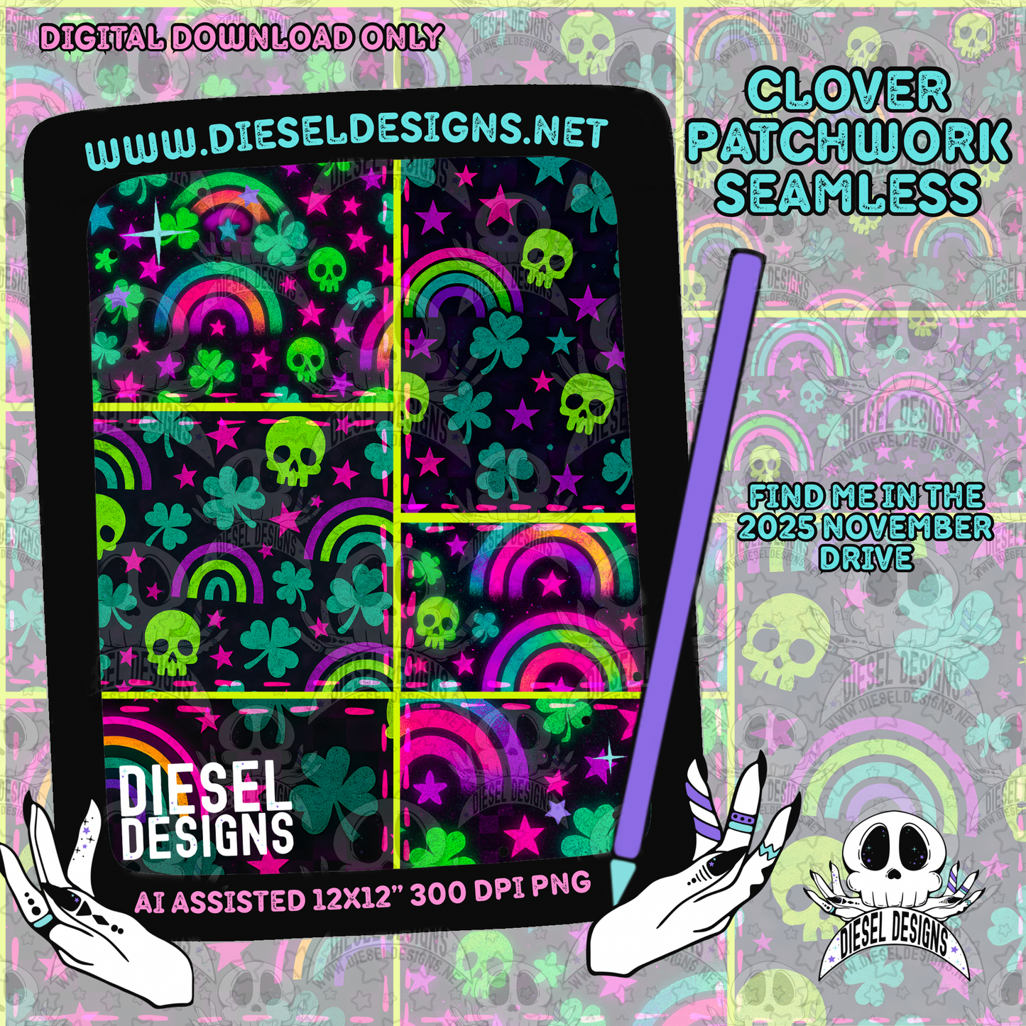 Clover Patchwork Seamless | Seamless File | 300 DPI | 12" x 12" | Digital File only