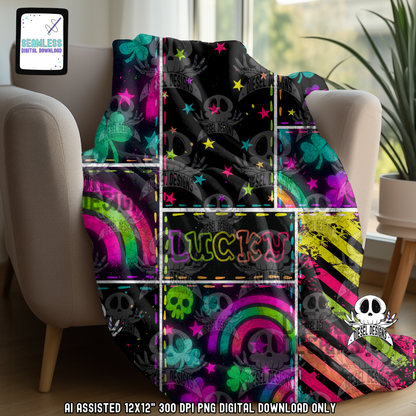 Neon Patchwork Lucky Seamless | Seamless File | 300 DPI | 12" x 12" | Digital File only