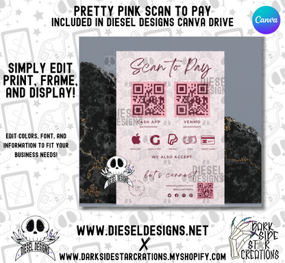 Pretty Pink Scan To Pay | Printable Files | Canva Editable graphics included | Scan to Pay |  Let's Connect