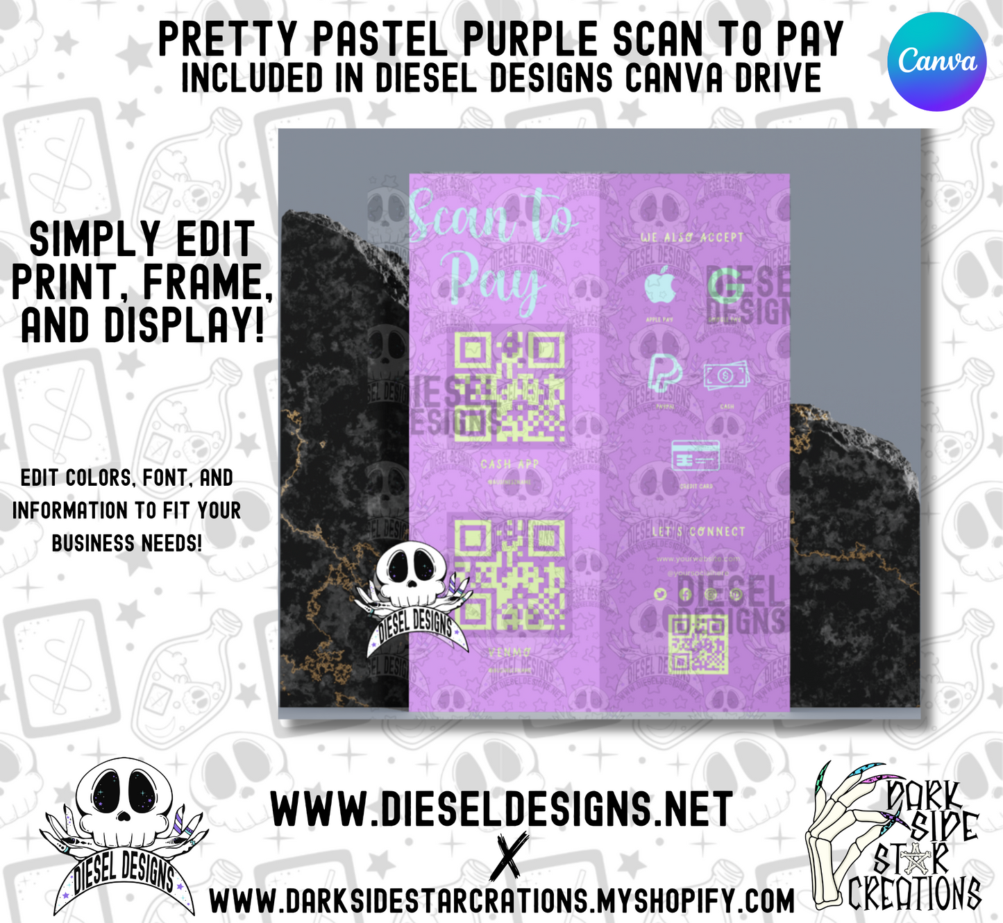 Pretty Pastel Purple Scan To Pay | Printable Files | Canva Editable graphics included | Scan to Pay |  Let's Connect
