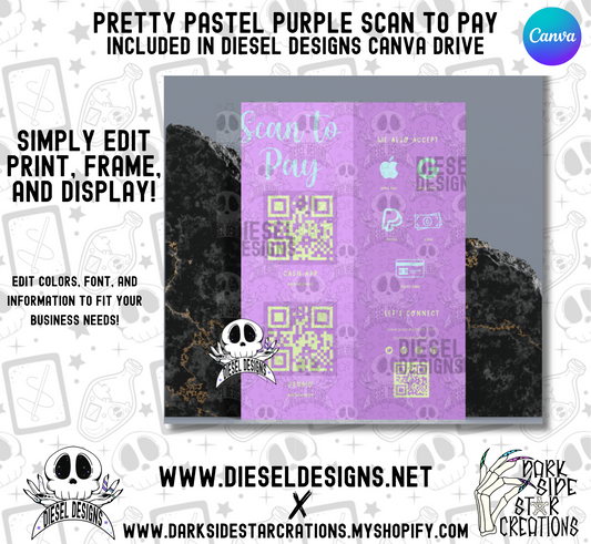Pretty Pastel Purple Scan To Pay | Printable Files | Canva Editable graphics included | Scan to Pay |  Let's Connect