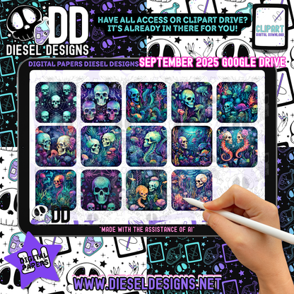 September 2025 Monthly Google Drive | 300 DPI | Transparent PNG | Seamless | Tumbler Wraps | Clipart