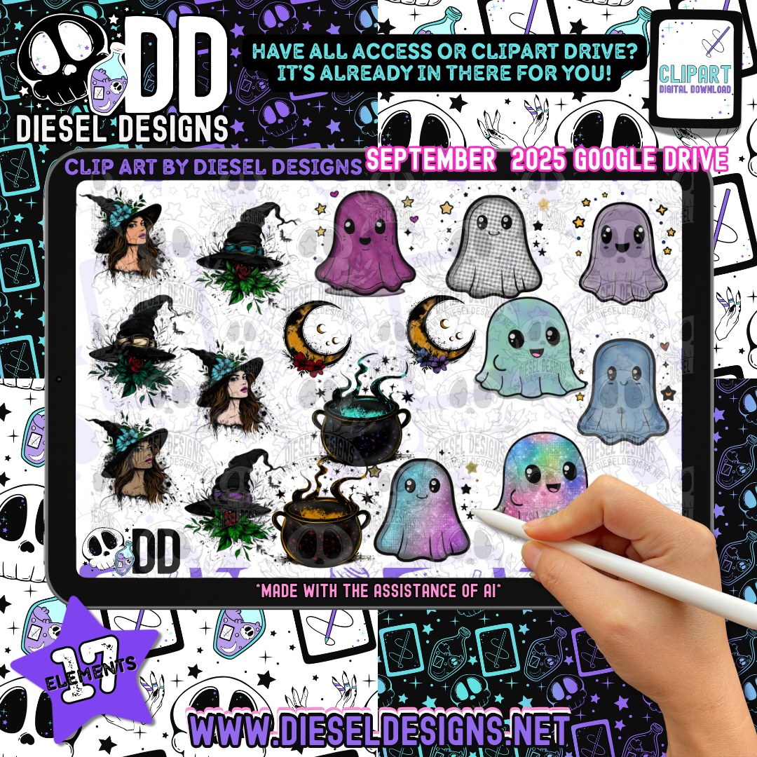 September 2025 Monthly Google Drive | 300 DPI | Transparent PNG | Seamless | Tumbler Wraps | Clipart