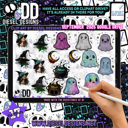 September 2025 Monthly Google Drive | 300 DPI | Transparent PNG | Seamless | Tumbler Wraps | Clipart