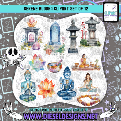Serene Buddha Clipart & Elements Set of 12 | 300 DPI | Transparent PNG | Clipart & Elements |