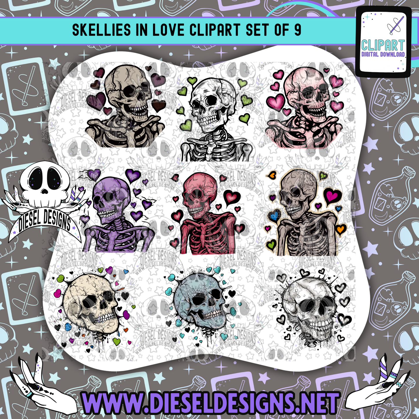 Skellies In Love Clipart & Elements Set of 9 | 300 DPI | Transparent PNG | Clipart & Elements |