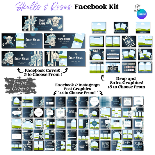 Skulls and Roses Facebook Group | Facebook Group Kits | Editable graphics included |