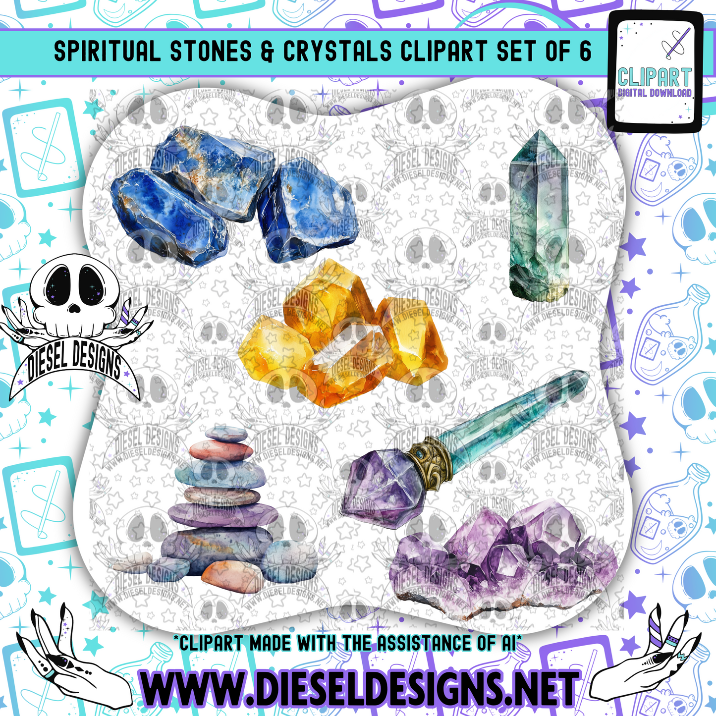 Spiritual Stones & Crystals Clipart & Elements Set of 6 | 300 DPI | Transparent PNG | Clipart & Elements |