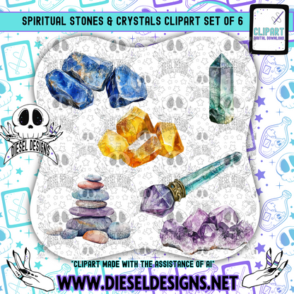 Spiritual Stones & Crystals Clipart & Elements Set of 6 | 300 DPI | Transparent PNG | Clipart & Elements |