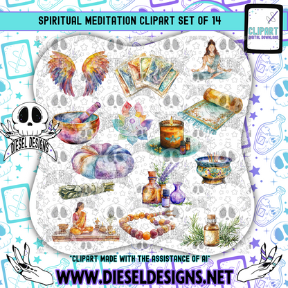 Spiritual Meditation Clipart & Elements Set of 14 | 300 DPI | Transparent PNG | Clipart & Elements |
