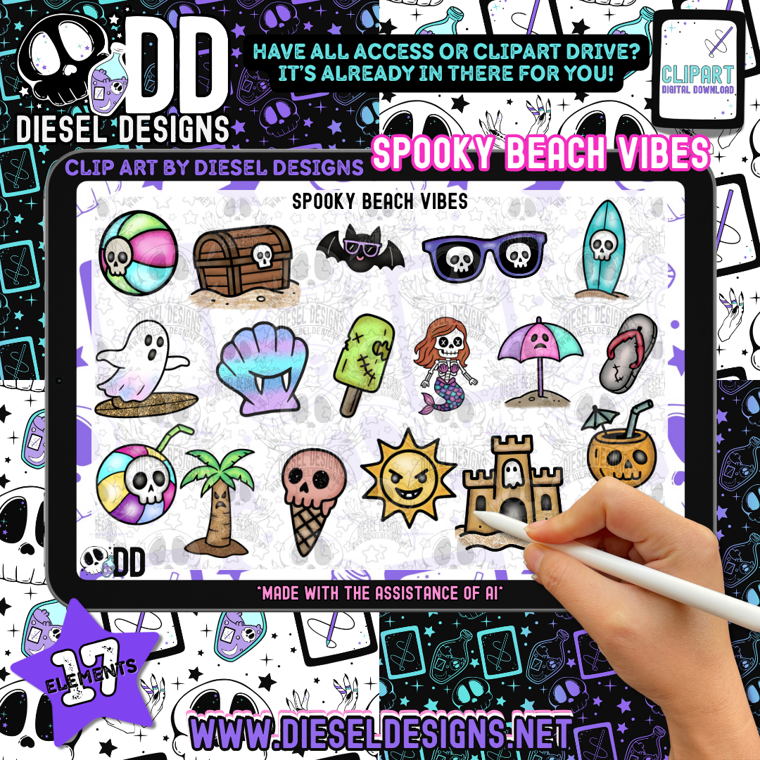 Spooky Beach Vibes Clipart & Elements Set | 300 DPI | Transparent PNG | Clipart & Elements |