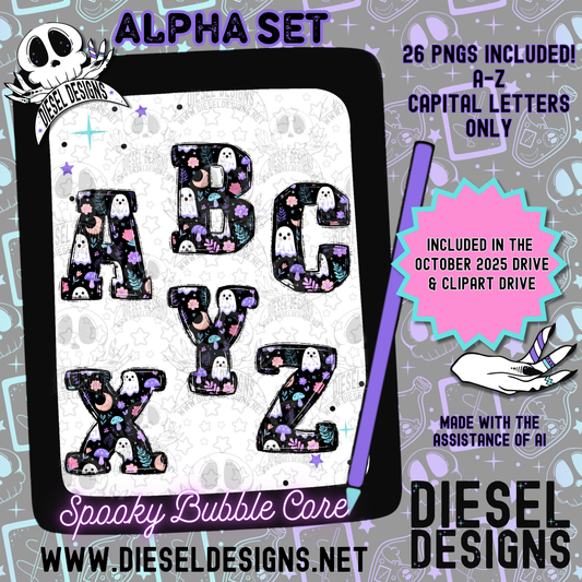 Spooky Bubble Core Alpha Set | 300 DPI | Transparent PNG | Alpha Set | A-Z Included |Uppercase
