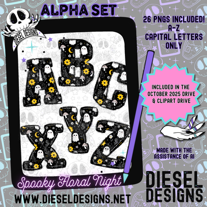 Spooky Floral Night Alpha Set | 300 DPI | Transparent PNG | Alpha Set | A-Z Included | Uppercase