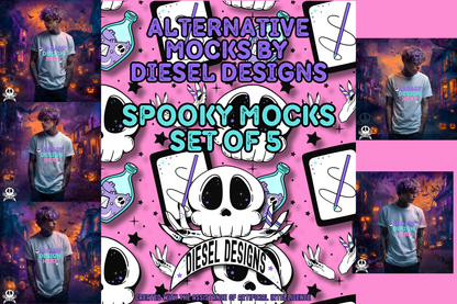 Spooky White Tshirt AI Assisted Mock UP Set of 5 | PNG |