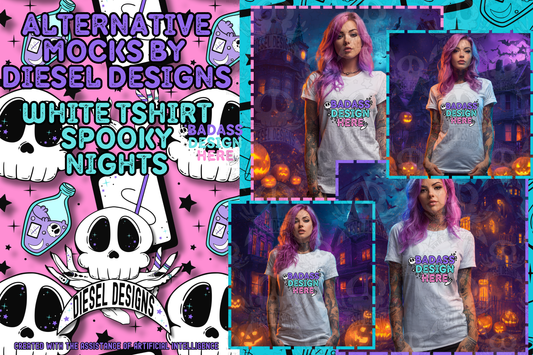 Spooky Night White T Shirt AI Assisted Mock UP Set of 4 | PNG |