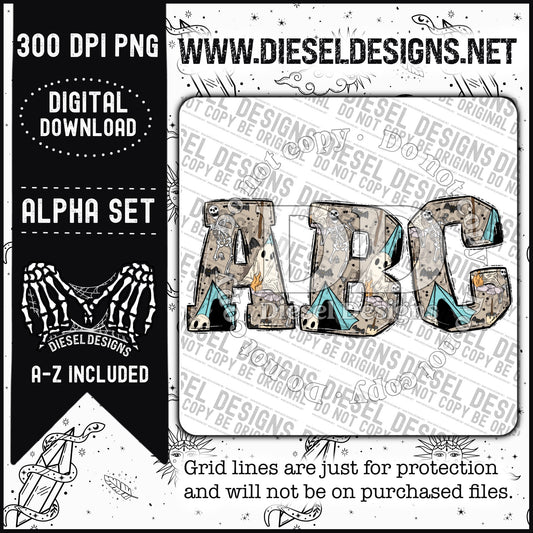 Spooky Camping Alpha | 300 DPI | Transparent PNG | Alpha Set | A-Z & O-9 Included |