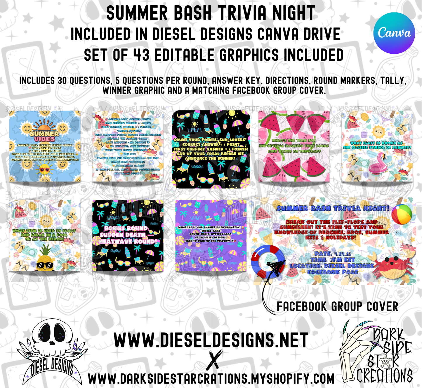 Summer Bash Trivia Game | Canva Template | Fully Editable | Facebook | Engagement