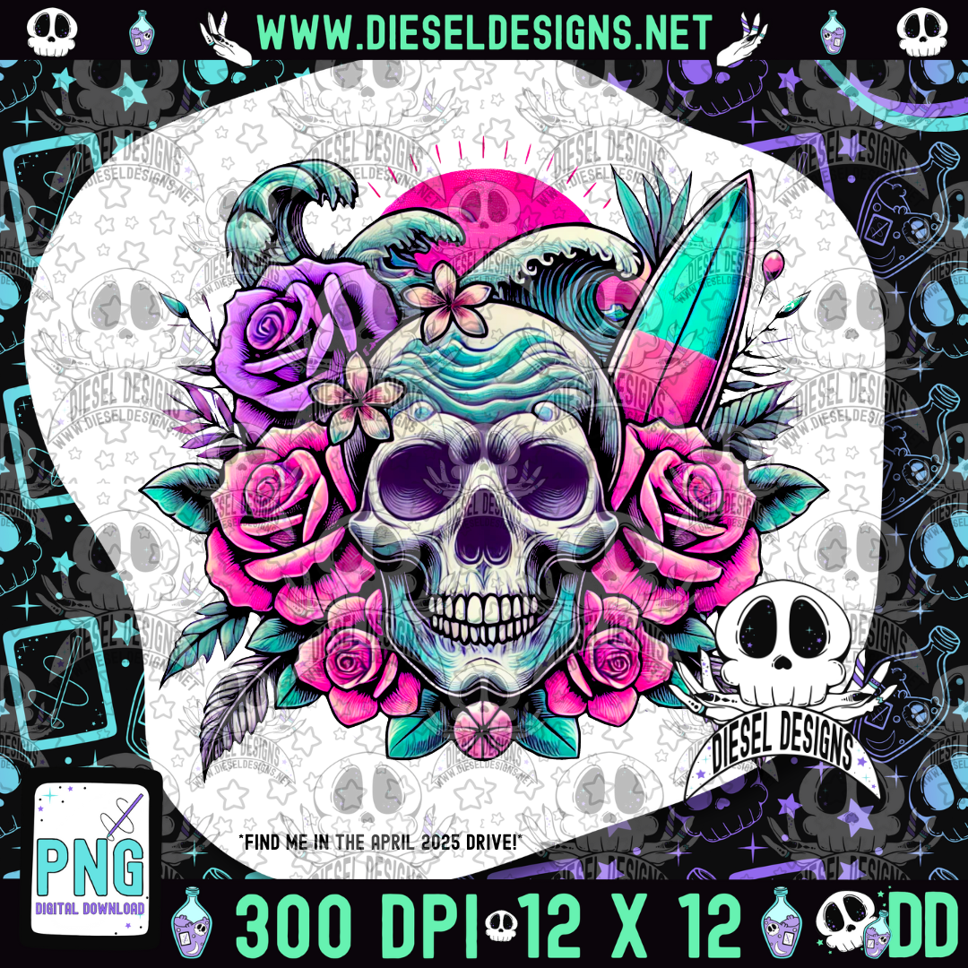 Summer Skull PNG  | 300 DPI | Transparent PNG | Digital File Only
