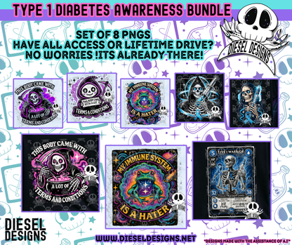 Type 1 Diabetes Awareness Bundle T1D 2 | 300 DPI | Transparent PNG | Digital File Only | Bundle