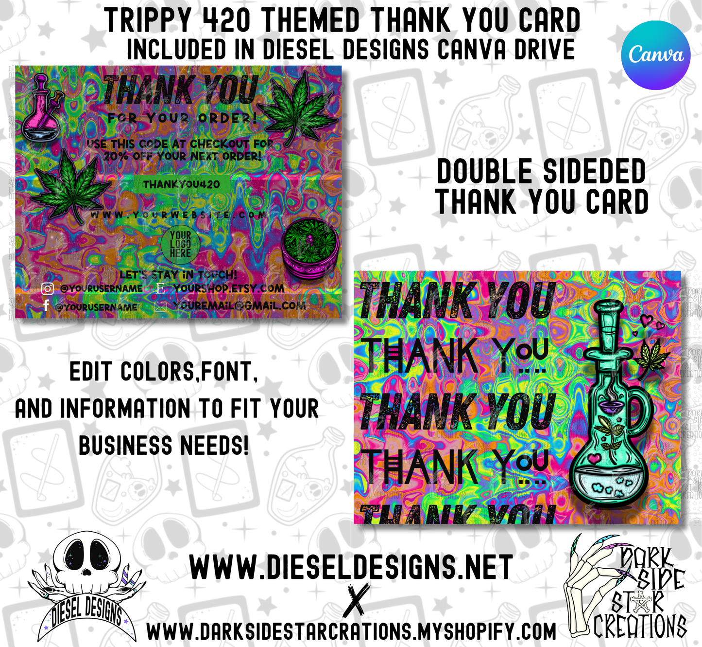 Trippy 420 Thank You Care Card | Thank You Card | Editable in CANVA