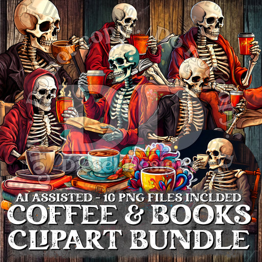 Coffee & Books AI assisted Clipart Bundle | 300 DPI | Transparent PNG | Clipart | Bundle