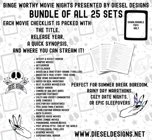 25 Binge Worthy Checklists | Digital Download Only | PDF Files