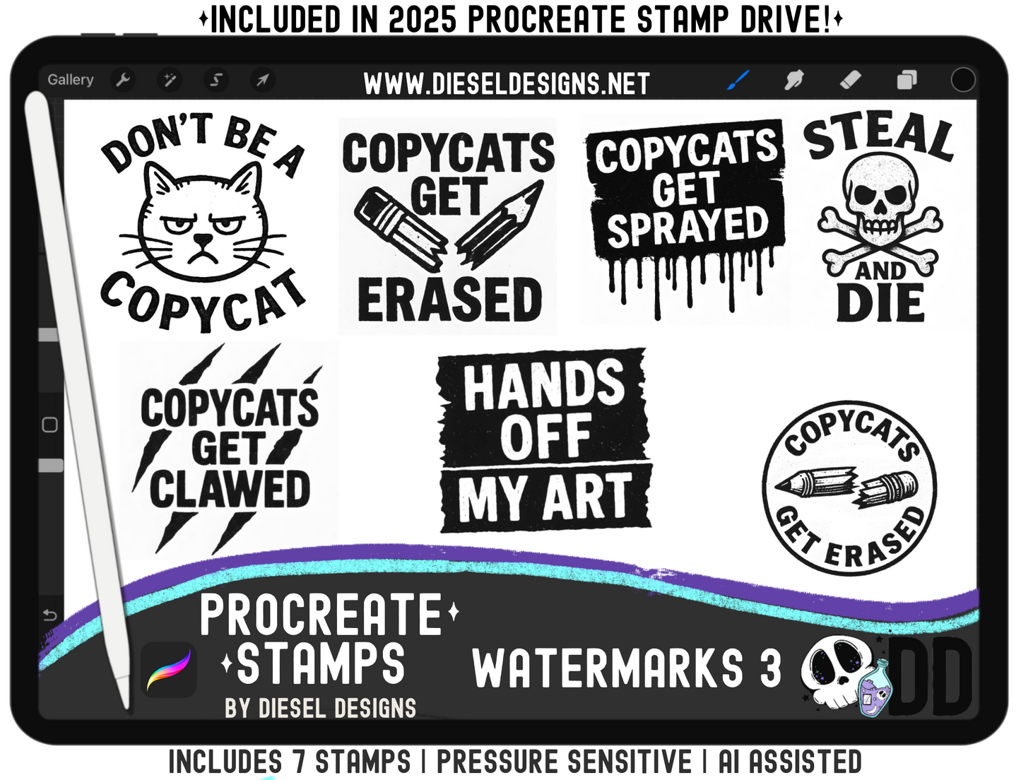 Watermark Procreate Stamp Set 3 | PROCREATE BRUSHES/STAMPS | Digital File Only