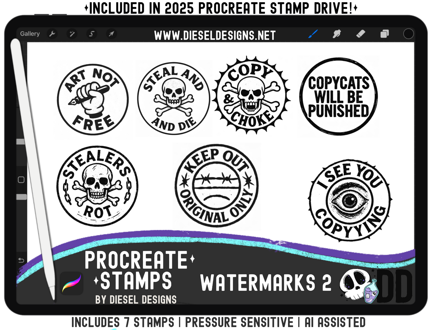 Watermark Procreate Stamp Set 2 | PROCREATE BRUSHES/STAMPS | Digital File Only