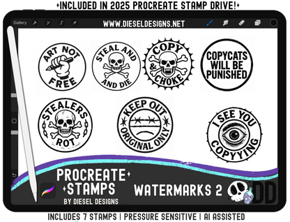 Watermark Procreate Stamp Set 2 | PROCREATE BRUSHES/STAMPS | Digital File Only