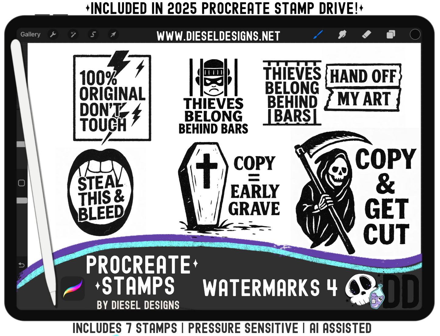 Watermark Procreate Stamp Set 4 | PROCREATE BRUSHES/STAMPS | Digital File Only