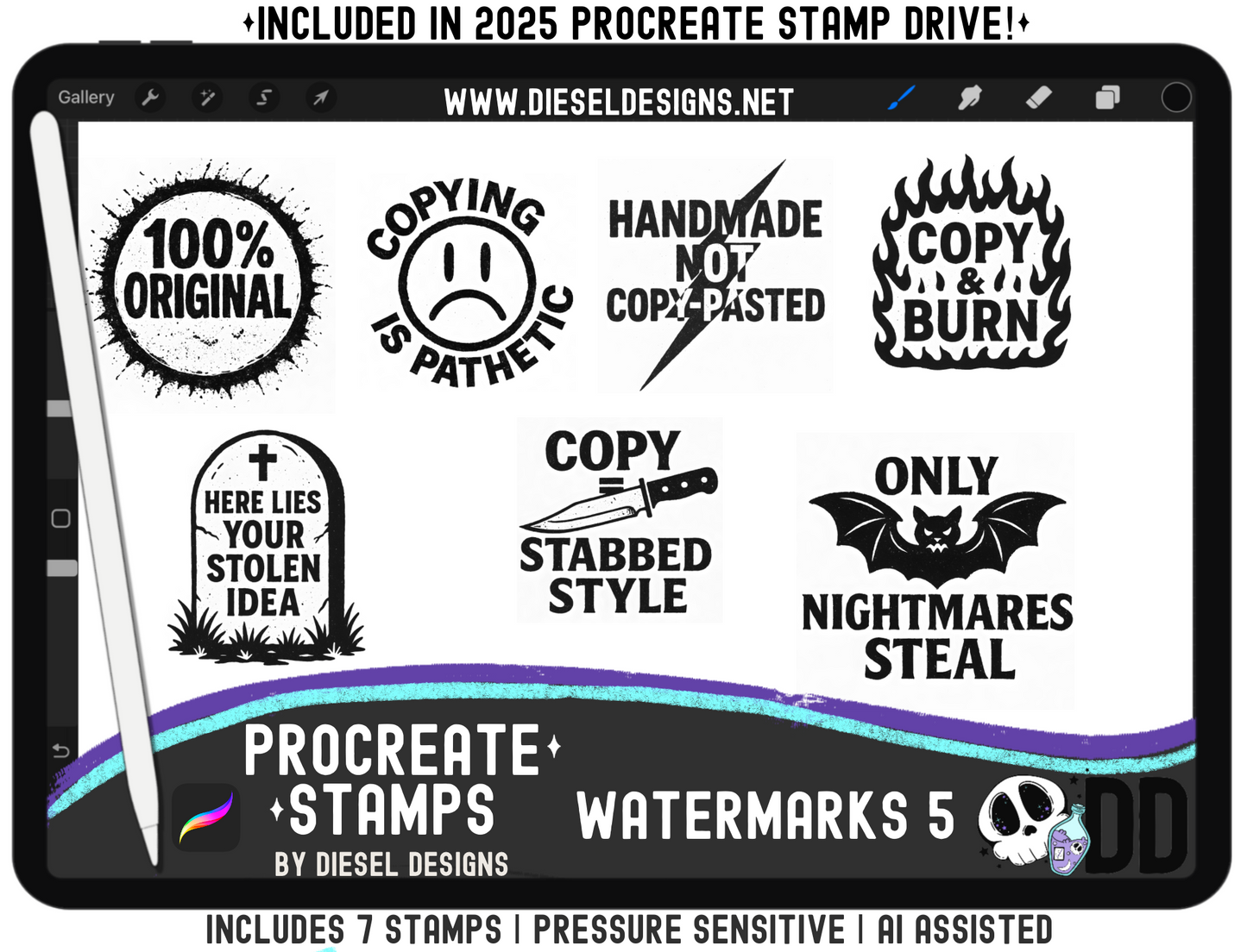Watermark Procreate Stamp Set 5 | PROCREATE BRUSHES/STAMPS | Digital File Only